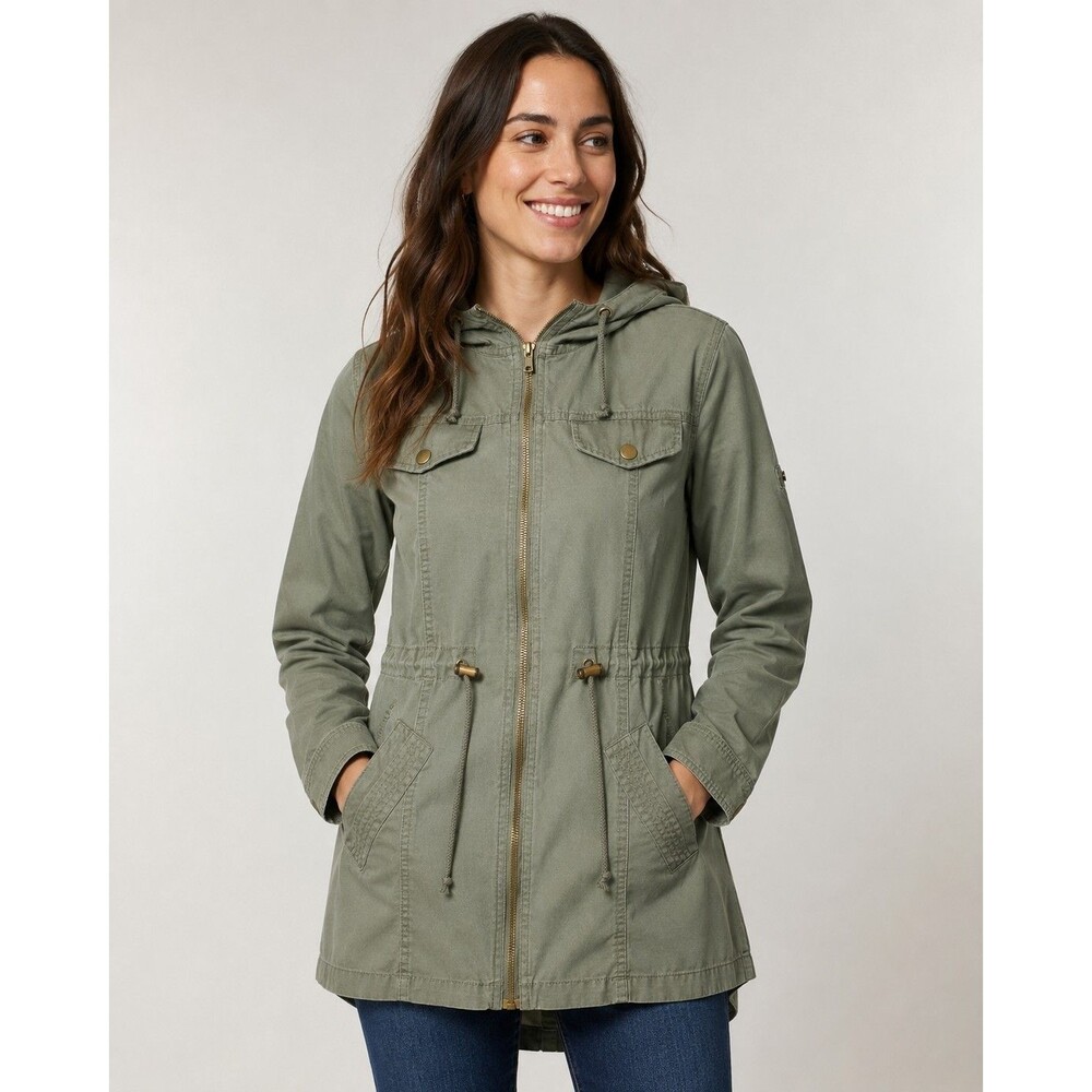 Miss London Women’s Small Olive Green Utility Jacket Hooded Military Parka